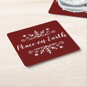 Peace on earth with snowflake square paper coaster