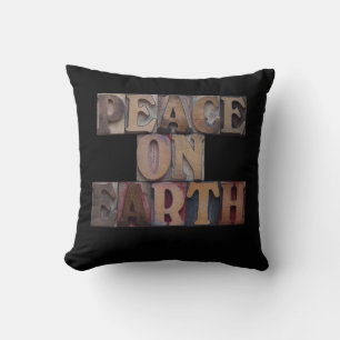 Peace on Earth, Wooden Stamps Letters, Christmas Cushion