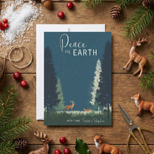 Peace on Earth Woodland Evergreen Forest  Holiday Card