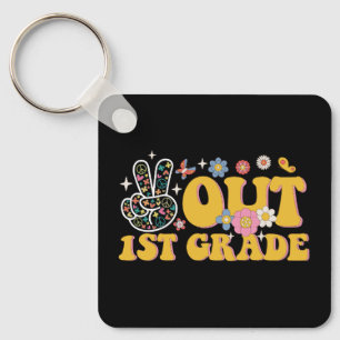 Peace Out 1st Grade Groovy Last Day Of School Key Ring