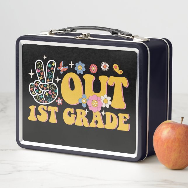 Peace Out 1st Grade Groovy Last Day Of School Metal Lunch Box (In Situ)