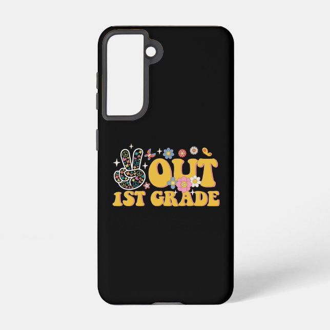 Peace Out 1st Grade Groovy Last Day Of School Samsung Galaxy S21 Case (Back)