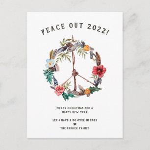 Peace Out 2020   Boho Floral New Years Wreath Postcard