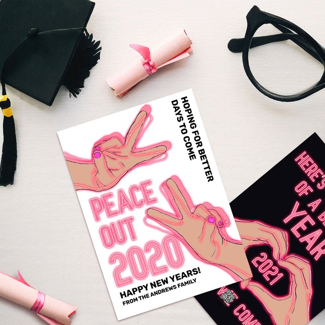 Peace Out 2020 Pink Neon Lights Happy New Years Holiday Card (Creator Uploaded)