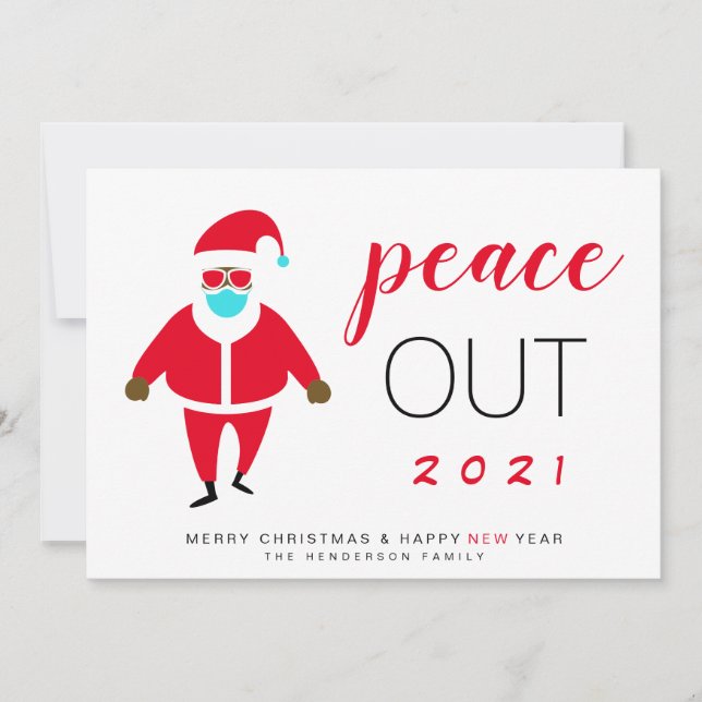 Peace Out 2021 Black Santa in Mask Funny Holiday Card (Front)