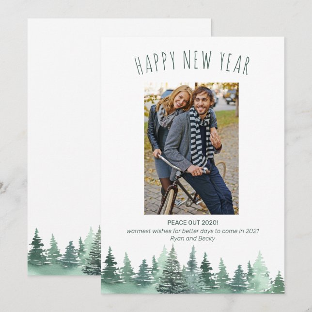 Peace Out 2021 Forest Border Happy New Year Holiday Card (Front/Back)