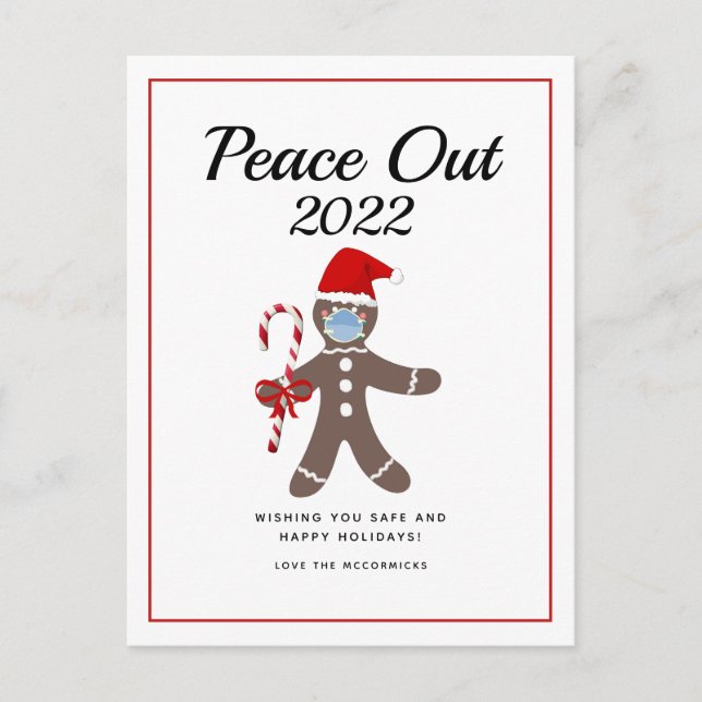 Peace Out 2021 Funny Gingerbread Mask Christmas  Holiday Postcard (Front)