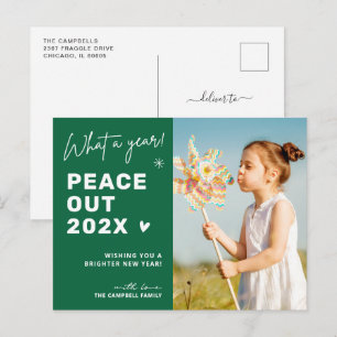 Peace Out 2021 Modern Typography Script Photo Holiday Postcard