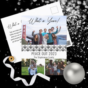 Peace Out 2021 What A Year 3 Photo Collage - BW Holiday Postcard
