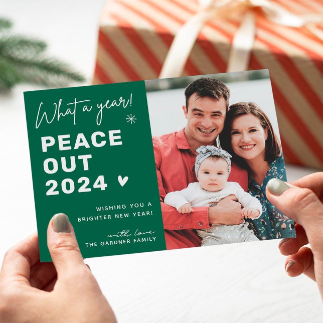 Peace Out 2022 Modern Layout Happy New Year Photo Holiday Card (Creator Uploaded)