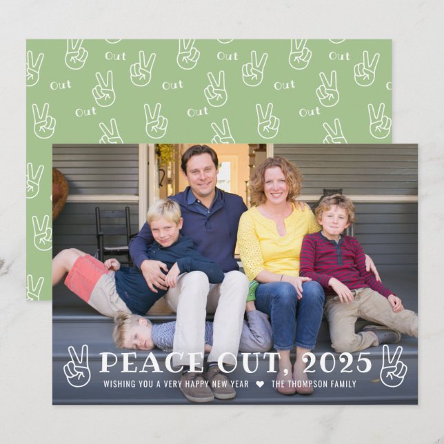 Peace Out 2023 Green Happy New Year Funny Photo Holiday Card (Front/Back)