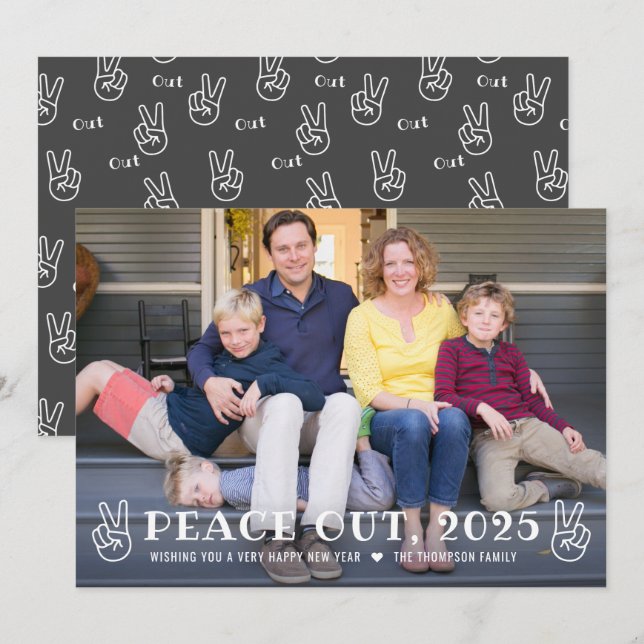 Peace Out 2023 Grey Happy New Year Funny Photo Holiday Card (Front/Back)