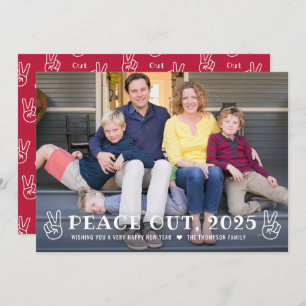 Peace Out 2023 Red Happy New Year Funny Photo Holiday Card