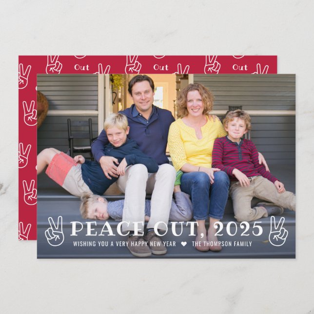 Peace Out 2023 Red Happy New Year Funny Photo Holiday Card (Front/Back)