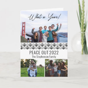 Peace Out 2023 What A Year 3 Photo Collage - BW Holiday Card
