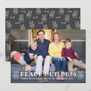 Peace Out 2026 Charcoal Grey Photo New Year Holiday Card