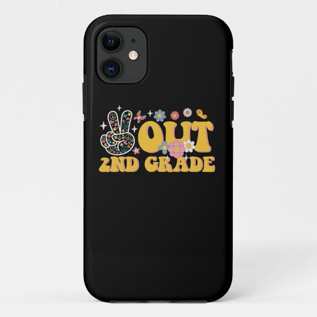 Peace Out 2nd Grade Groovy Last Day Of School Case-Mate iPhone Case (Back)