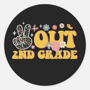 Peace Out 2nd Grade Groovy Last Day Of School Classic Round Sticker
