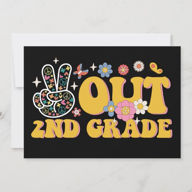 Peace Out 2nd Grade Groovy Last Day Of School Invitation (Front)