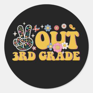 Peace Out 3rd Grade Groovy Last Day Of School Classic Round Sticker