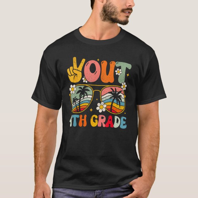 Peace Out 4th Grade Groovy Graduation Last Day Of  T-Shirt (Front)