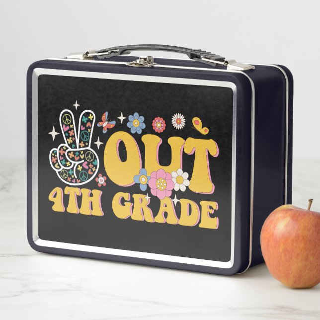 Peace Out 4th Grade Groovy Last Day Of School Metal Lunch Box (In Situ)