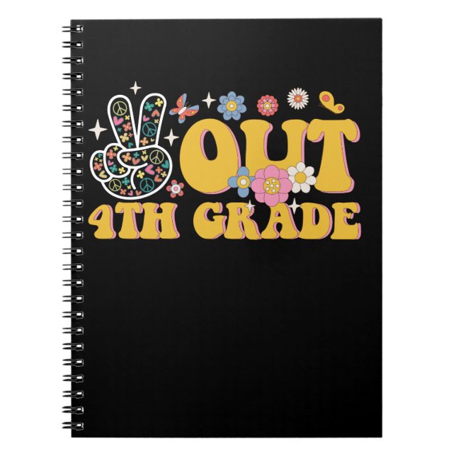 Peace Out 4th Grade Groovy Last Day Of School Notebook (Front)