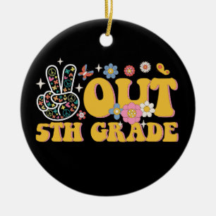 Peace Out 5th Grade Groovy Last Day Of School Ceramic Ornament