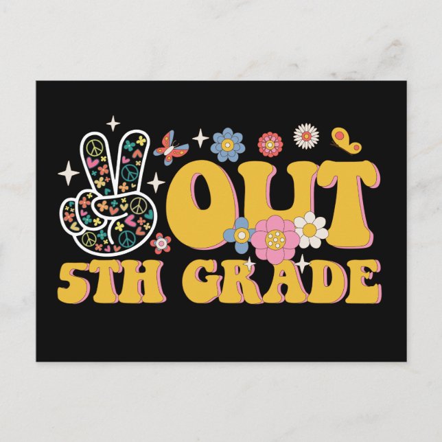 Peace Out 5th Grade Groovy Last Day Of School Postcard (Front)