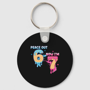 Peace Out 6 Now I'm 7 Ice Cream Drip 7th Birthday Key Ring