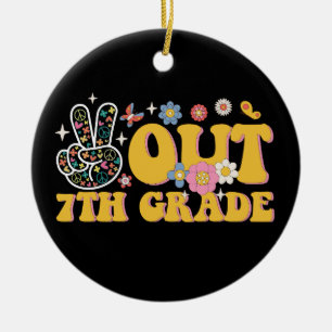 Peace Out 7th Grade Groovy Last Day Of School Ceramic Ornament