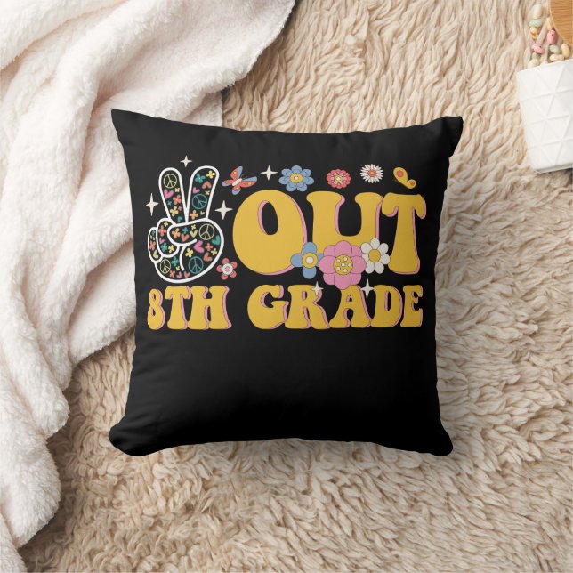 Peace Out 8th Grade Groovy Last Day Of School Cushion (Blanket)