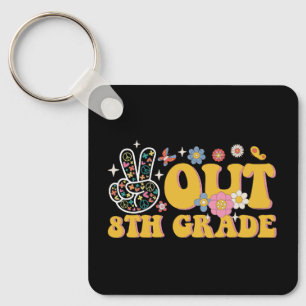 Peace Out 8th Grade Groovy Last Day Of School Key Ring