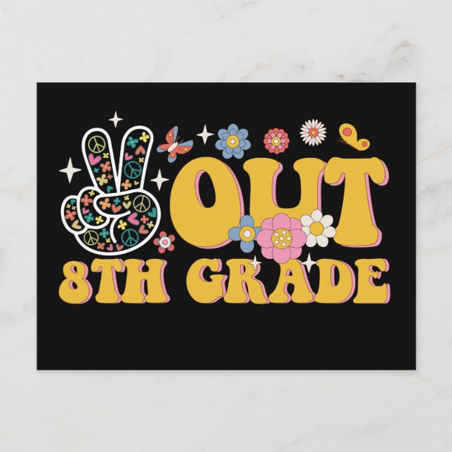 Peace Out 8th Grade Groovy Last Day Of School Postcard (Front)