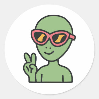 Peace Out Alien Classic Round Sticker