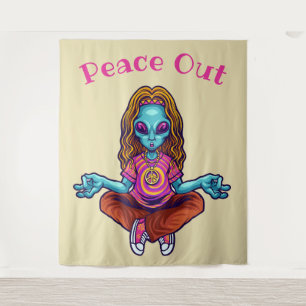 Peace Out Alien Hippie Tapestry