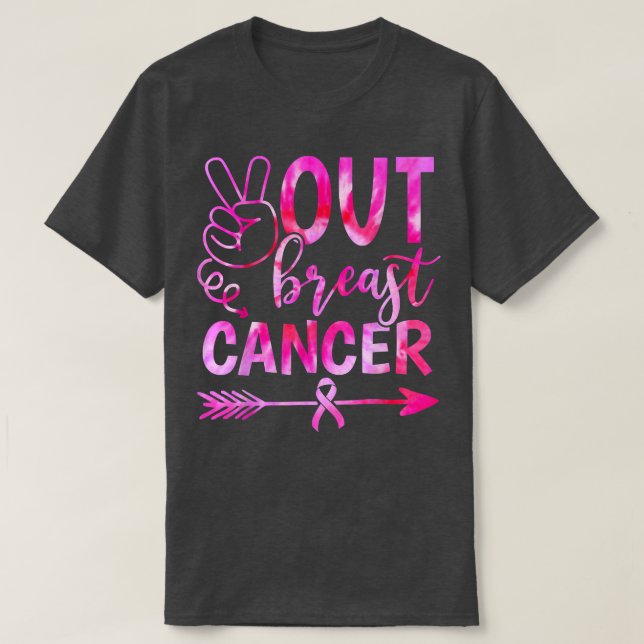 Peace Out Breast Cancer Awareness Pink Ribbon Girl T-Shirt (Design Front)