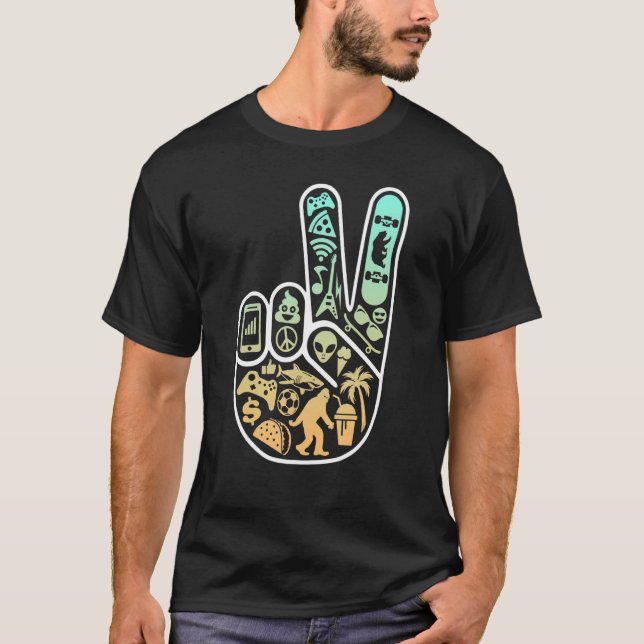 Peace Out Cool Symbols Inside Skater T-Shirt (Front)