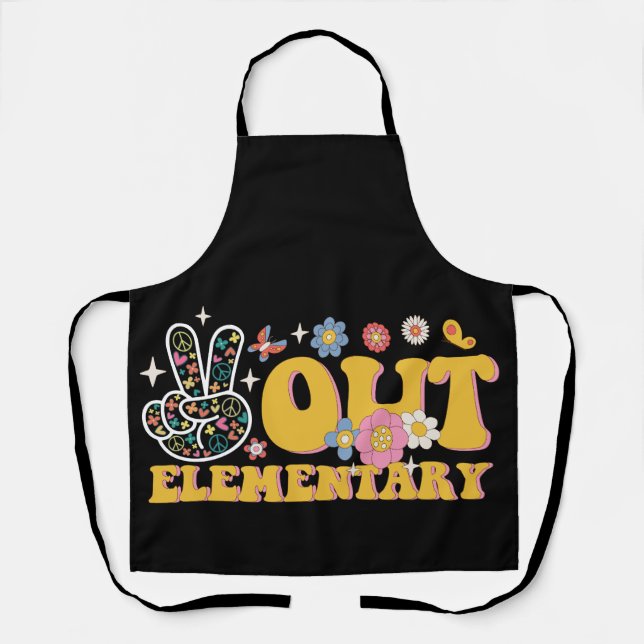 Peace Out Elementary Groovy Last Day Of School Apron (Front)