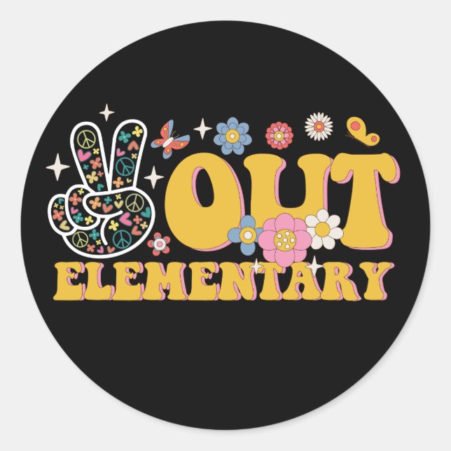 Peace Out Elementary Groovy Last Day Of School Classic Round Sticker (Front)