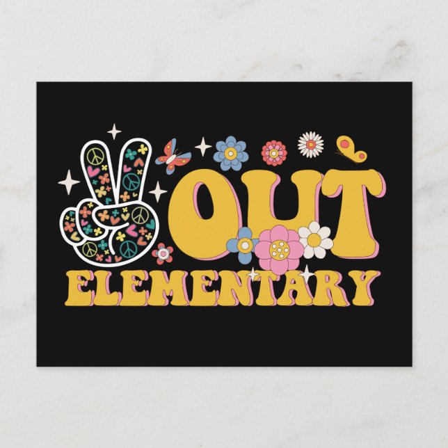 Peace Out Elementary Groovy Last Day Of School Postcard (Front)