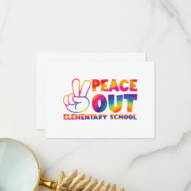 Peace Out Elementary School Tie Dye Last Day  Thank You Card (Front/Back In Situ)