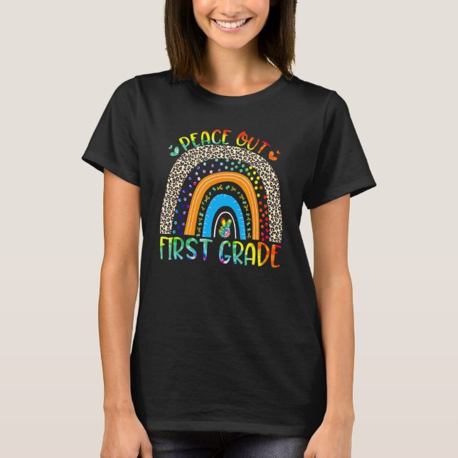 Peace Out First Grade Leopard Rainbow First Grade  T-Shirt (Front)