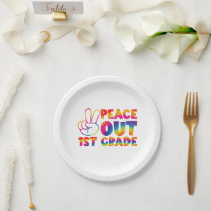 Peace Out First Grade Tie Dye Last Day 1st Grade  Paper Plate