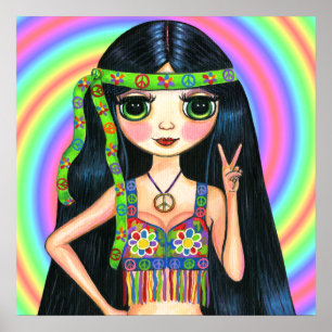 Peace Out Girl Hippie Flashing Peace Sign