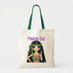 Peace Out Girl Hippie Flashing Peace Sign Tote Bag