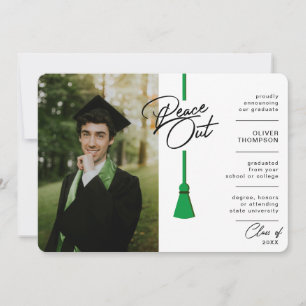 Peace Out Green Tassel Covid Photo Graduation Announcement