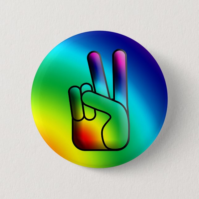 Peace Out Hand Sign Hippie Button (Front)