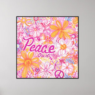 Peace Out Hippie Floral Peace Sign Retro Pattern