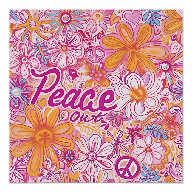 Peace Out Hippie Floral Peace Sign Retro Pattern (Front)